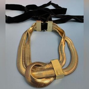 Maje Gold-Tone Statement Necklace with Velvet Ribbon Tie